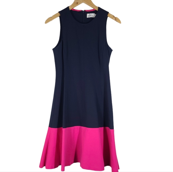 Eliza J Dresses & Skirts - Eliza J A-Line Dress Size 4 Navy Blue Pink Color Block Sleeveless Stretch